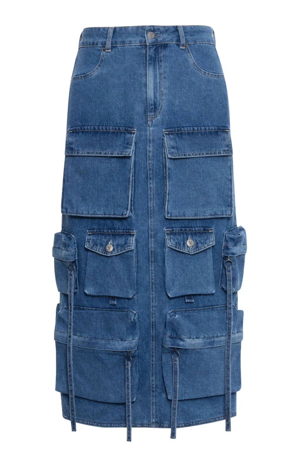 さらに100円引き◆MUAHMUAH◆STITCH LOGO DENIM POCKET SKIRT さらに100円引き◇MUAHMUAH◇STITCH LOGO DENIM POCKET SKIRT