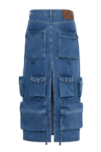 Multi-Pocket Denim Skirt