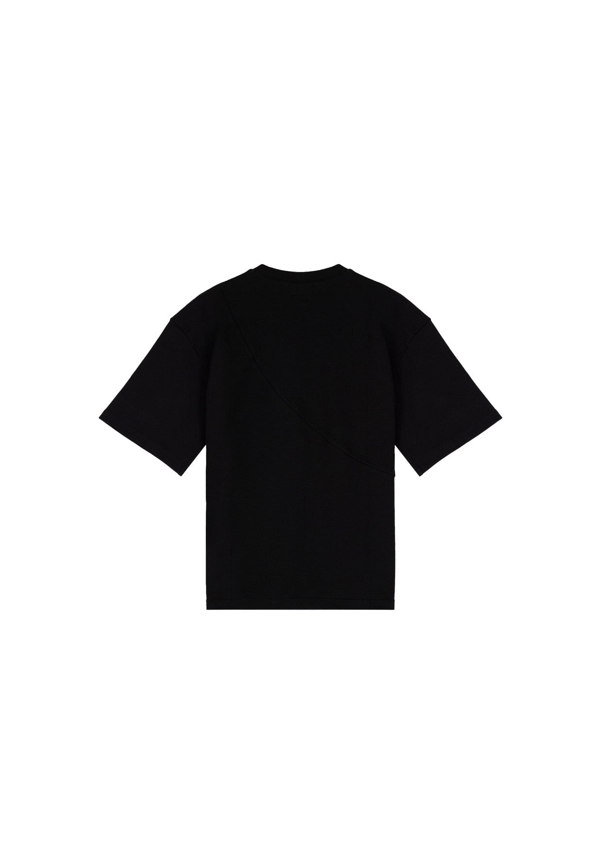 YAD Core Tee in Black, 100% Cotton, Asymmetrical Design, Signature Metal Y, Limited Edition Luxury Streetwear.

