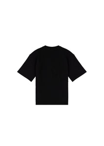 YAD Core Tee in Black, 100% Cotton, Asymmetrical Design, Signature Metal Y, Limited Edition Luxury Streetwear.

