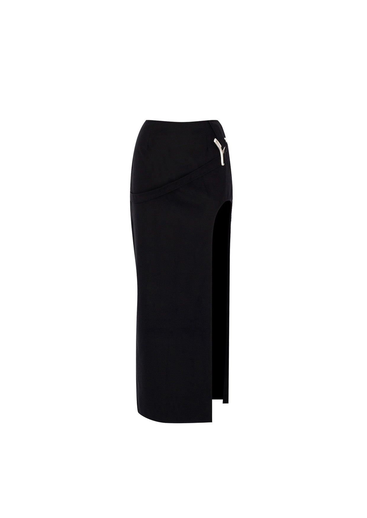 YAD Noir Edge Skirt in Black, Slit Detail, 100% Cotton, Limited Edition streetwear.

