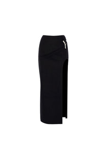 YAD Noir Edge Skirt in Black, Slit Detail, 100% Cotton, Limited Edition streetwear.

