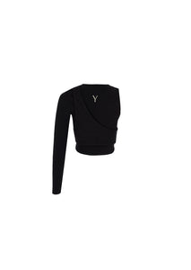 YAD Silent Axis Top in Black, Asymmetric Cut, Long Sleeve, Limited Edition streetwear.

