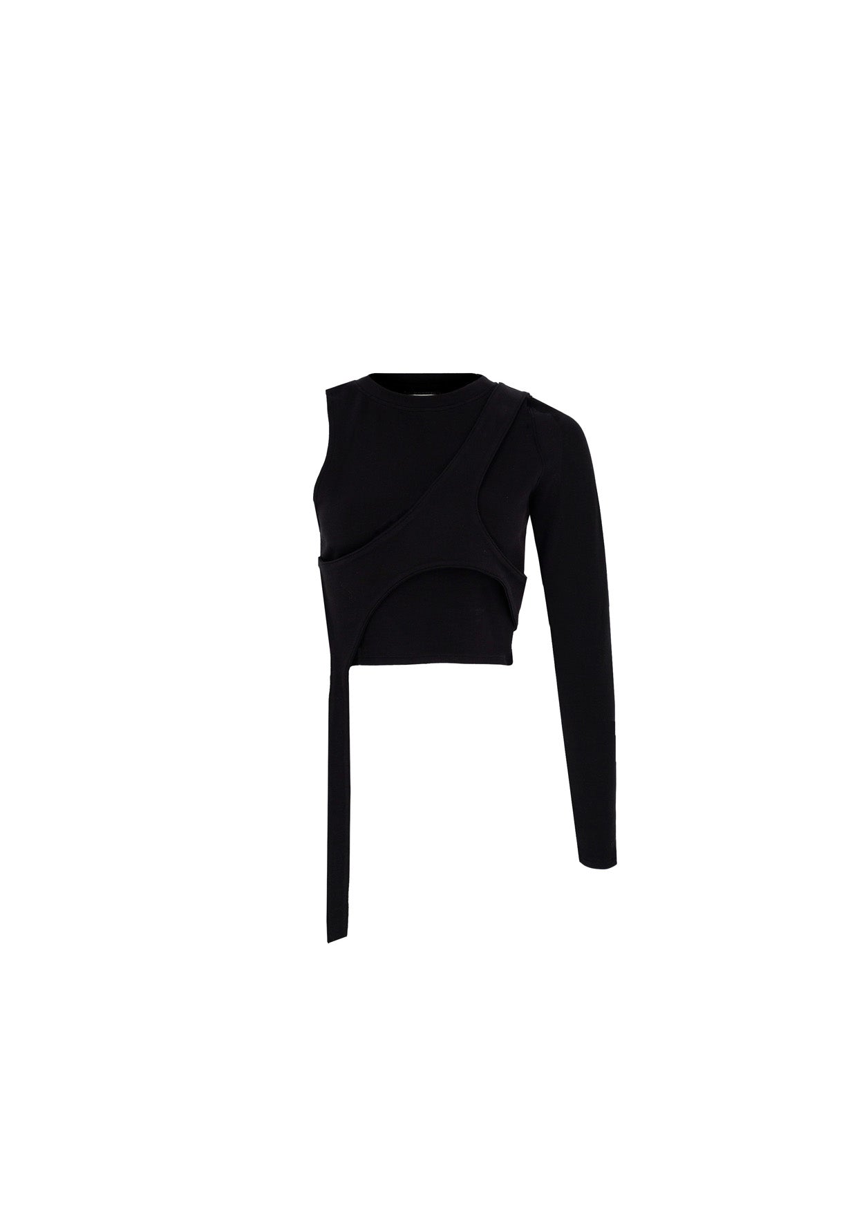 YAD Silent Axis Top in Black, Asymmetric Cut, Long Sleeve, Limited Edition streetwear.

