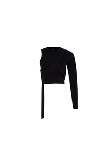 YAD Silent Axis Top in Black, Asymmetric Cut, Long Sleeve, Limited Edition streetwear.

