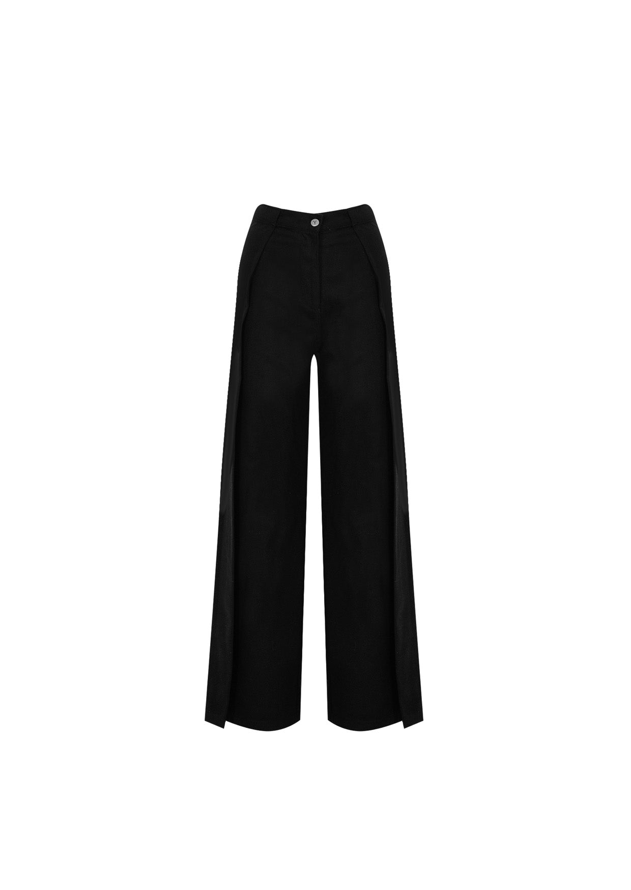 YAD Veil Cut Wide-Leg Pants in Black, 100% Cotton, Architectural Detail, Limited Edition streetwear.

